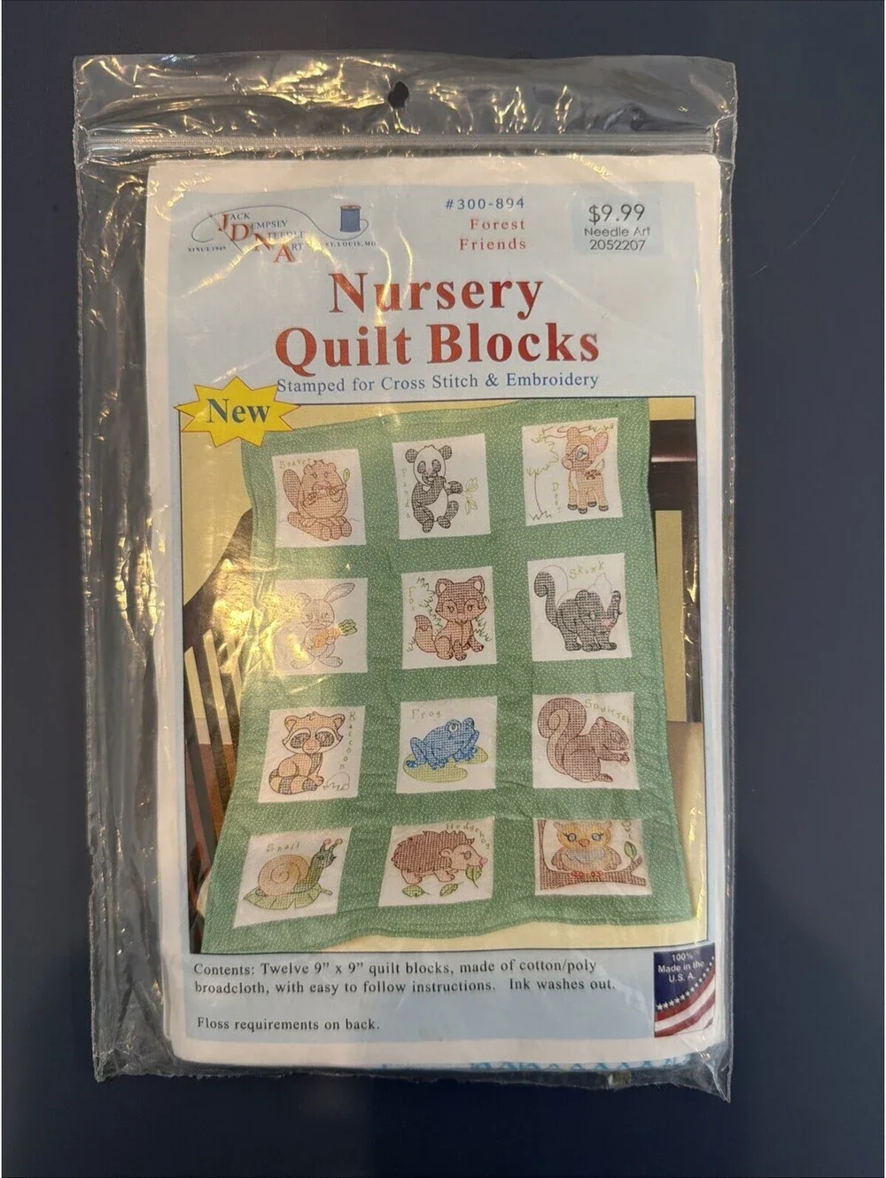 Jack Dempsey Nursery Quilt Block Stamped  Forest Friends New
